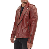 Men's Quilted Maroon Leather Biker Jacket