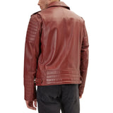 Men's Quilted Maroon Leather Biker Jacket