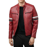 Men's Quilted Stripes Cafe Racer Biker Leather Jacket