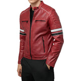 Men's Quilted Stripes Cafe Racer Biker Leather Jacket