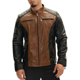 Men's Quilted Two Tone Leather Bomber Jacket