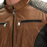 Men's Quilted Two Tone Leather Bomber Jacket