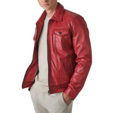 Men’s Red Leather Thriller Trucker Jacket