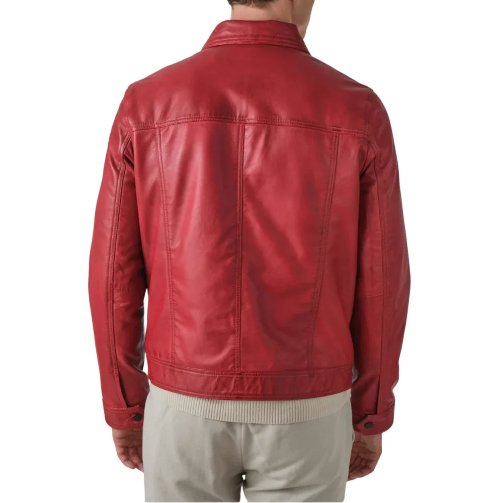 Men’s Red Leather Thriller Trucker Jacket (2)