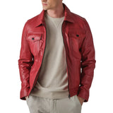 Men’s Red Leather Thriller Trucker Jacket