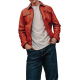 Men’s Red Leather Thriller Trucker Jacket