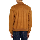 Men's Rib Knitted Camel Brown Suede Leather Jacket