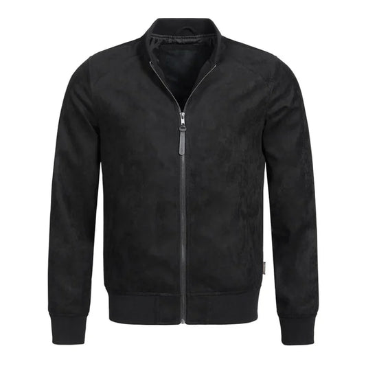 Men's Ribbed Detailing Black Calf Suede Jacket