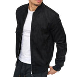 Men's Ribbed Detailing Black Calf Suede Jacket