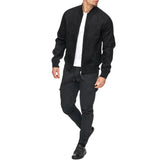 Men's Ribbed Detailing Black Calf Suede Jacket