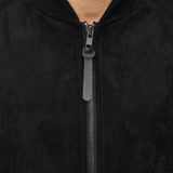 Men's Ribbed Detailing Black Calf Suede Jacket