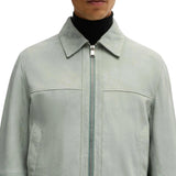 Men's Shirt Collar Style Light Green Leather Jacket