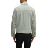 Men's Shirt Collar Style Light Green Leather Jacket