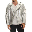 Men's Silver Quilted Leather Moto Jacket