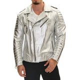 Men's Silver Quilted Leather Moto Jacket