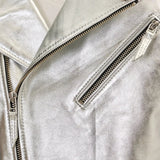 Men's Silver Quilted Leather Moto Jacket