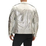 Men's Silver Quilted Leather Moto Jacket