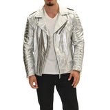 Men's Silver Quilted Leather Moto Jacket