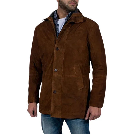 Men's Taylor Brown Suede Leather Coat