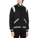 Mens White And Black Wool Varsity Letterman Jacket