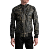 Mens-distressed-brown-leather-cafe-racer-jacket-padded