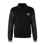 Mens Black Regular Fit Zip Up Sweatshirt with Leather Sleeves