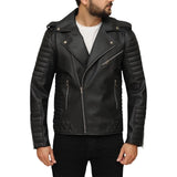 Quilted Black Asymmetrical Biker Leather Jacket