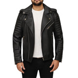 Quilted Black Asymmetrical Biker Leather Jacket