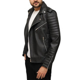 Quilted Black Asymmetrical Biker Leather Jacket