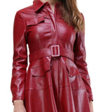 Red-Froc-style-leather-long-Dress-Jacket-For-Womens