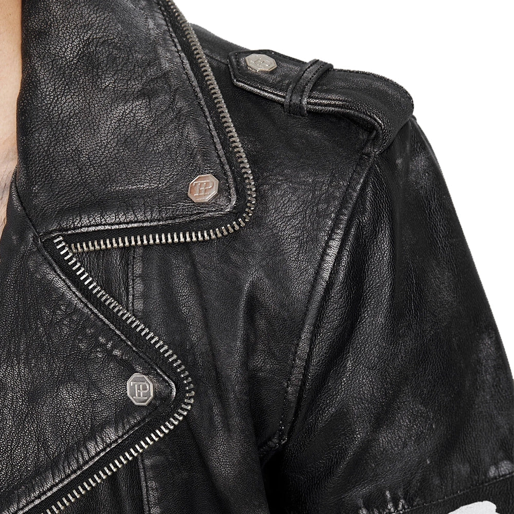 Rugged Matte Men's Black Leather Biker Jacket