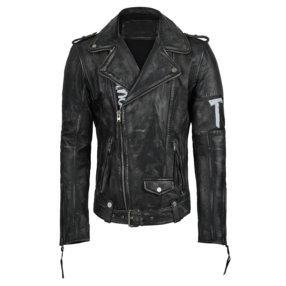 Rugged Matte Men's Black Leather Biker Jacket