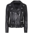 Slim Fit Belted Black Motorcycle Jacket For Women