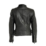 Slim Fit Biker Distressed Black Leather Jacket Women