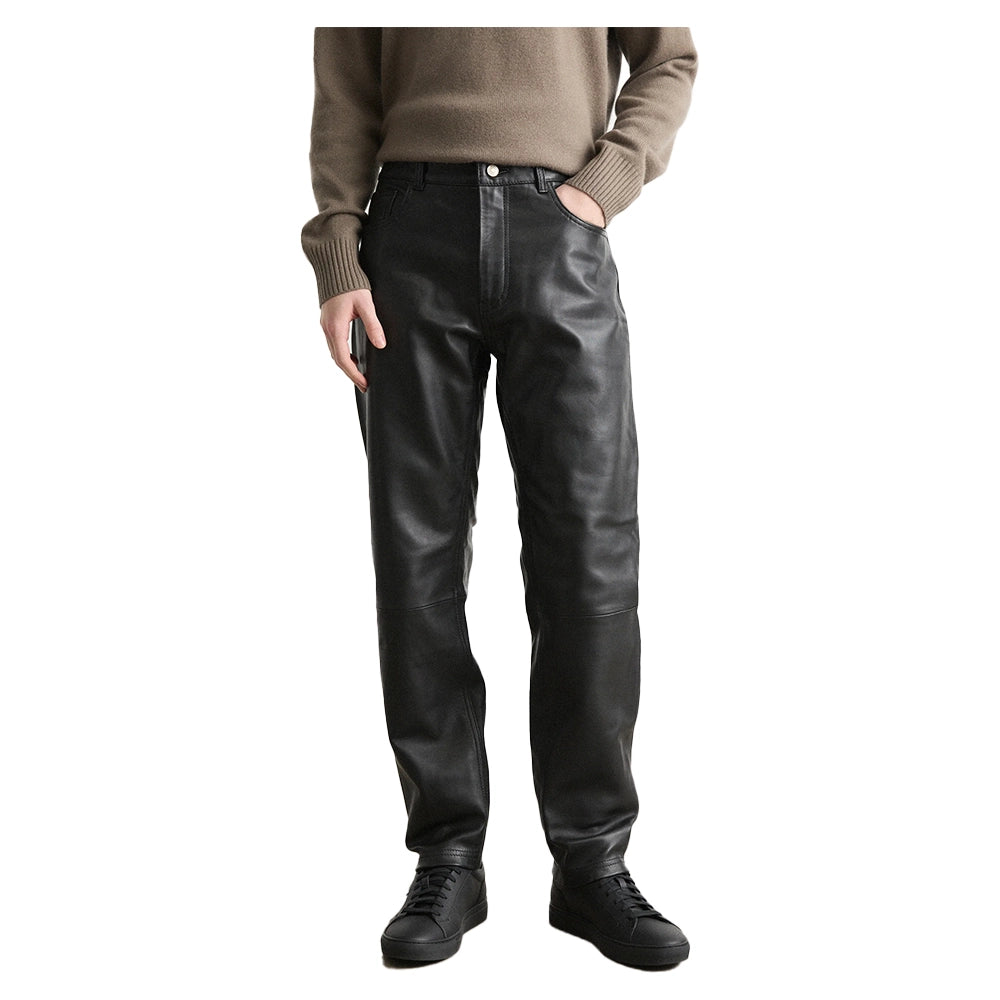 Straight Leg Leather Black Pants Mens