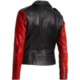 Asymmetrical Two-Tone Slim Fit Leather Motorcycle Jacket for Women