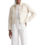 Womens Cropped Cream Leather Jacket Shirt Style