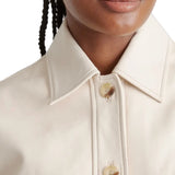 Womens Cropped Cream Leather Jacket Shirt Style