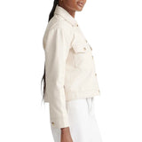 Womens Cropped Cream Leather Jacket Shirt Style