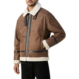 Winter Distressed Brown Shearling Leather Jacket Mens