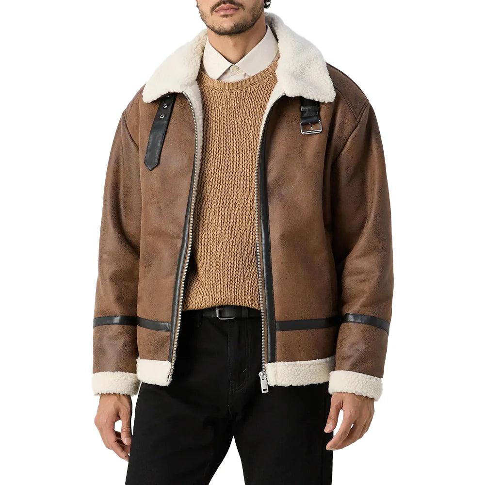 Winter Distressed Tan Brown Shearling Jacket