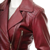 Women Distressed Biker Burgundy Leather Jacket