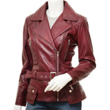 Women Distressed Biker Burgundy Leather Jacket