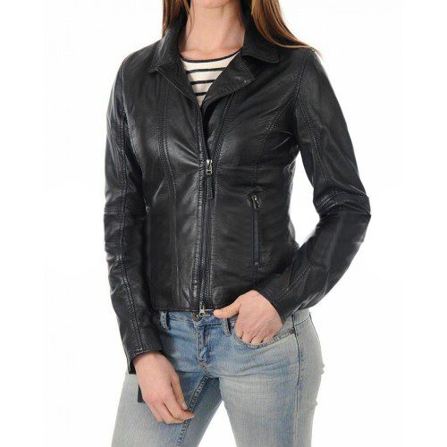 Slim Fit Black Biker Leather Jacket Women