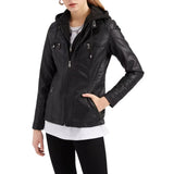 Women’s Black Hooded Leather Moto Jacket