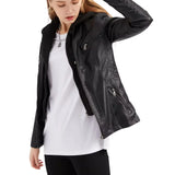 Women’s Black Hooded Leather Moto Jacket