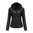 Women’s Black Hooded Leather Moto Jacket