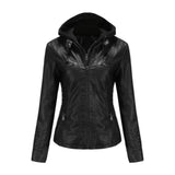 Women’s Black Hooded Leather Moto Jacket