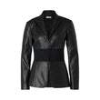 Women's Black Hook Closure Leather Blazer