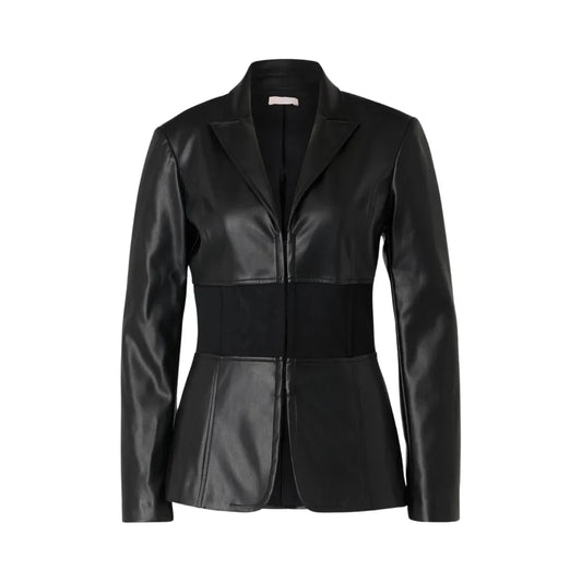 Women's Black Hook Closure Leather Blazer